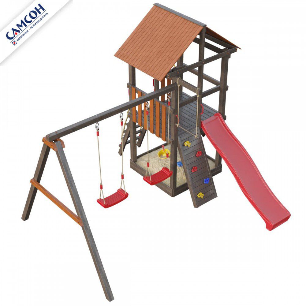 Детская деревянная игровая площадка Самсон Сибирика с сеткой (Umbra-Terracotta)