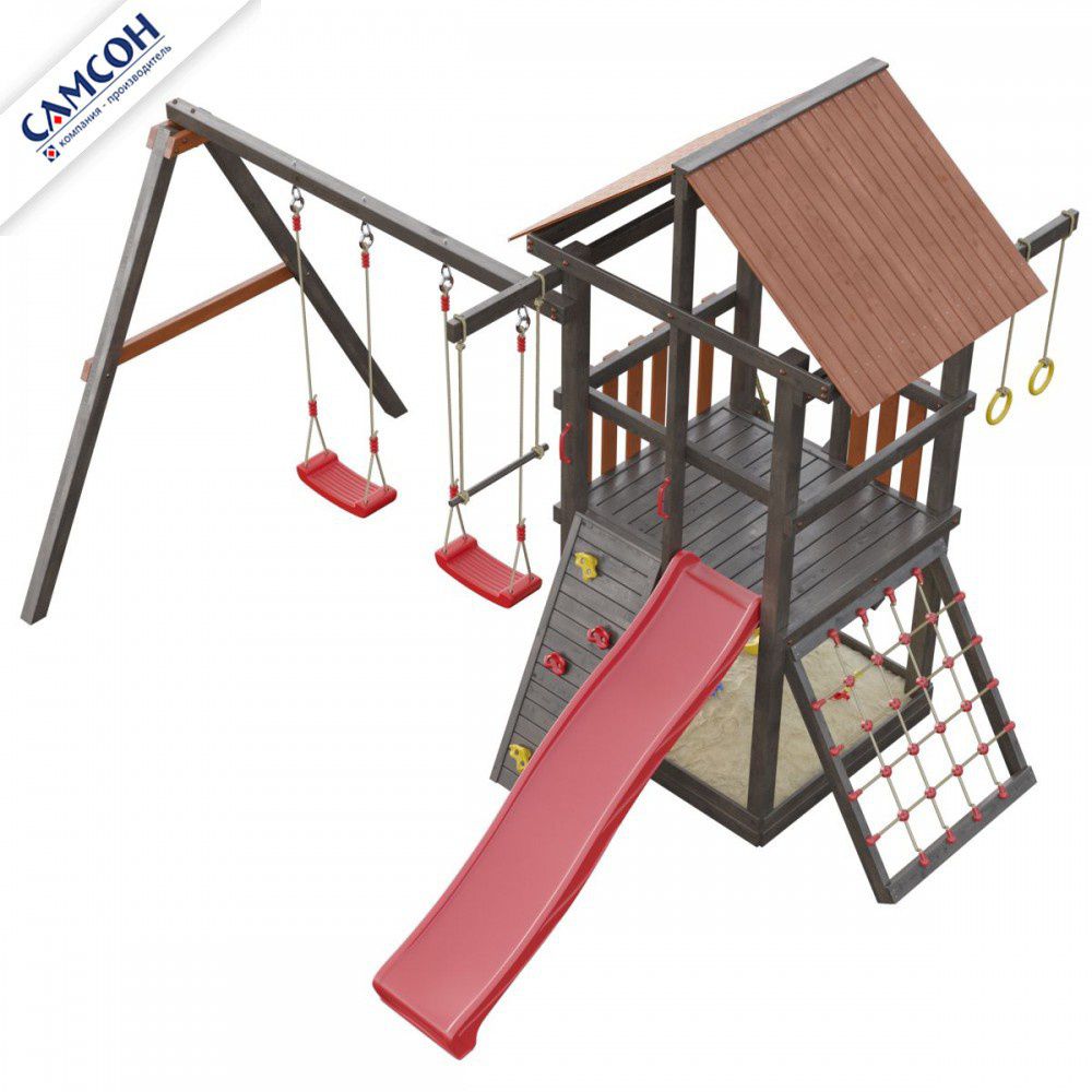 Детская деревянная игровая площадка Самсон Сибирика с сеткой (Umbra-Terracotta)