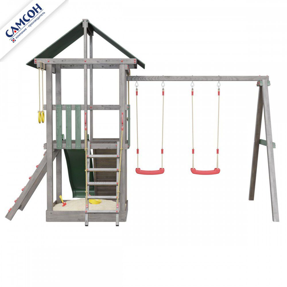 Детская деревянная игровая площадка Самсон Сибирика с сеткой (Umbra-Emerald)