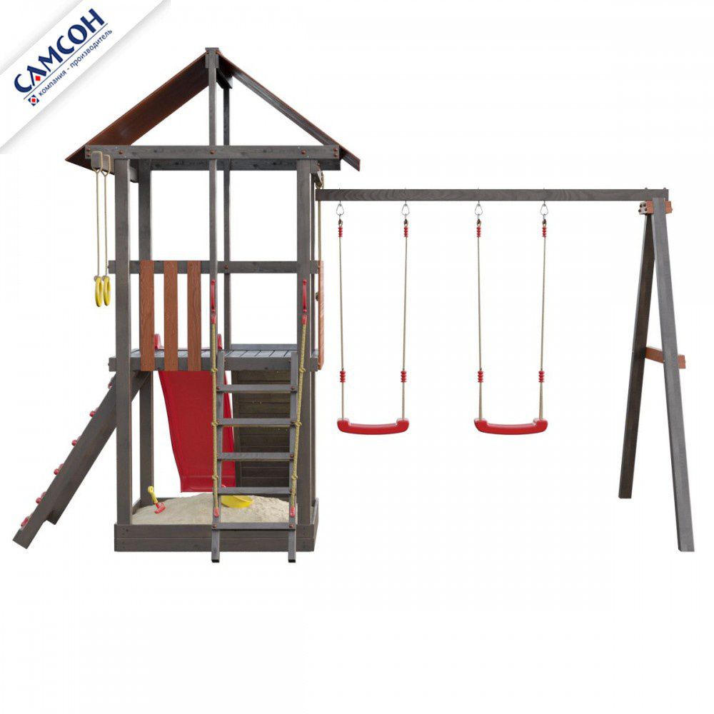 Детская деревянная игровая площадка Самсон Сибирика с сеткой (Umbra-Terracotta)