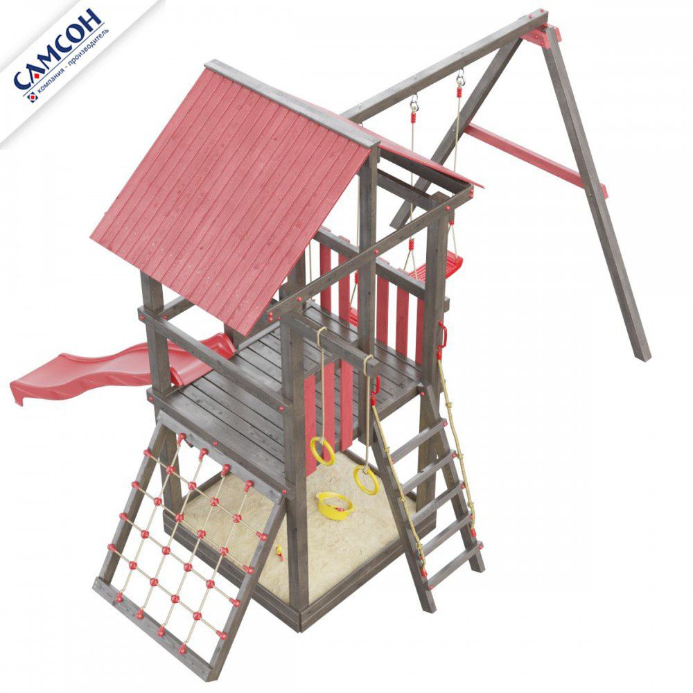 Детская деревянная игровая площадка Самсон Сибирика с сеткой (Umbra-Carmine)