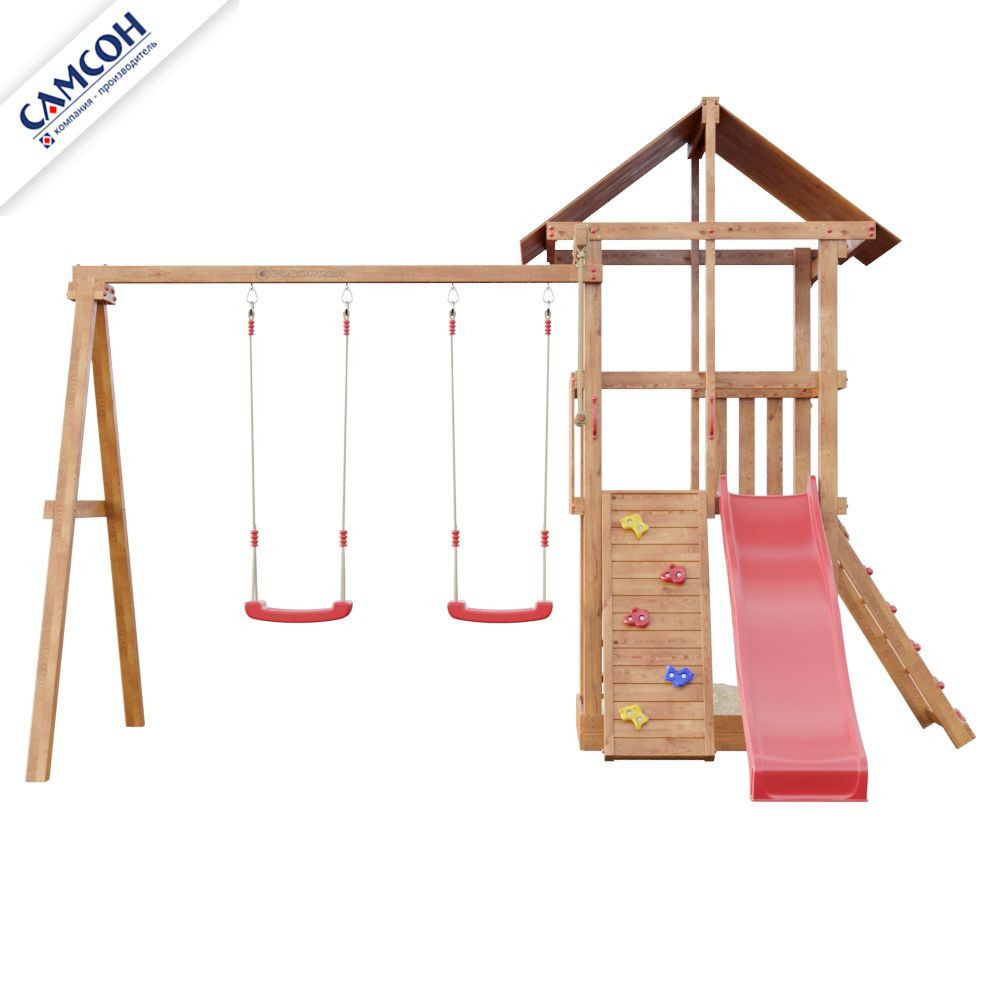 Детская деревянная площадка для дачи Самсон Сибирика с сеткой