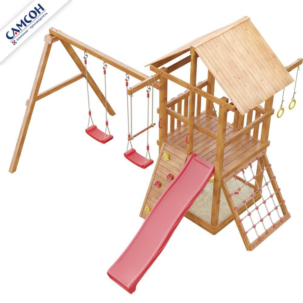 Детская деревянная площадка для дачи Самсон Сибирика с сеткой