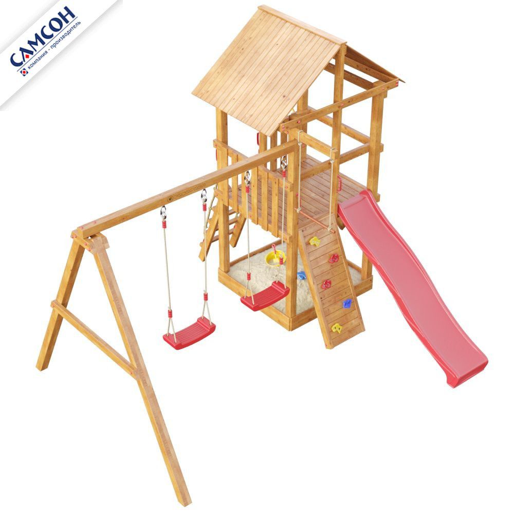 Детская деревянная площадка для дачи Самсон Сибирика с сеткой