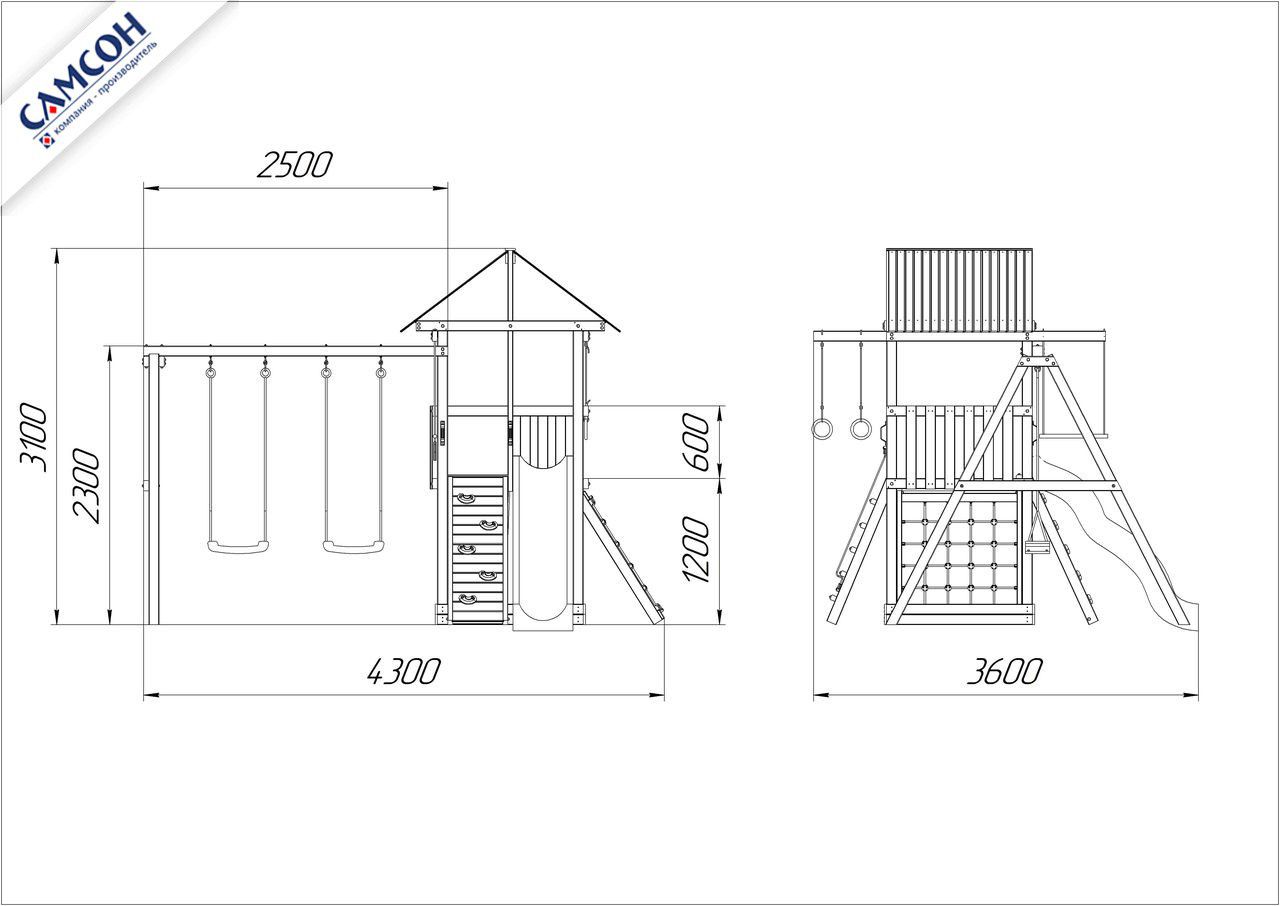 Детская деревянная площадка для дачи Самсон Сибирика с сеткой