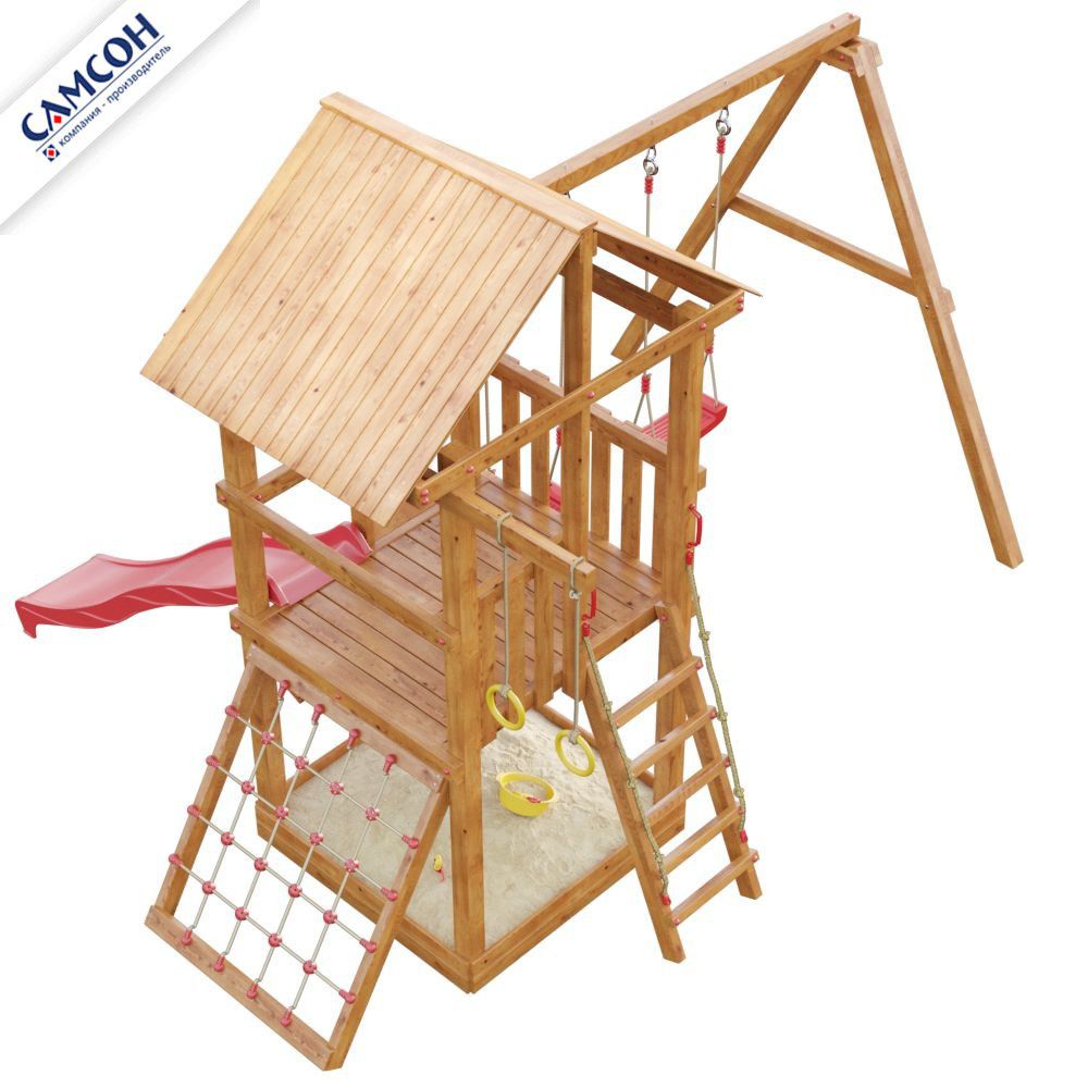 Детская деревянная площадка для дачи Самсон Сибирика с сеткой