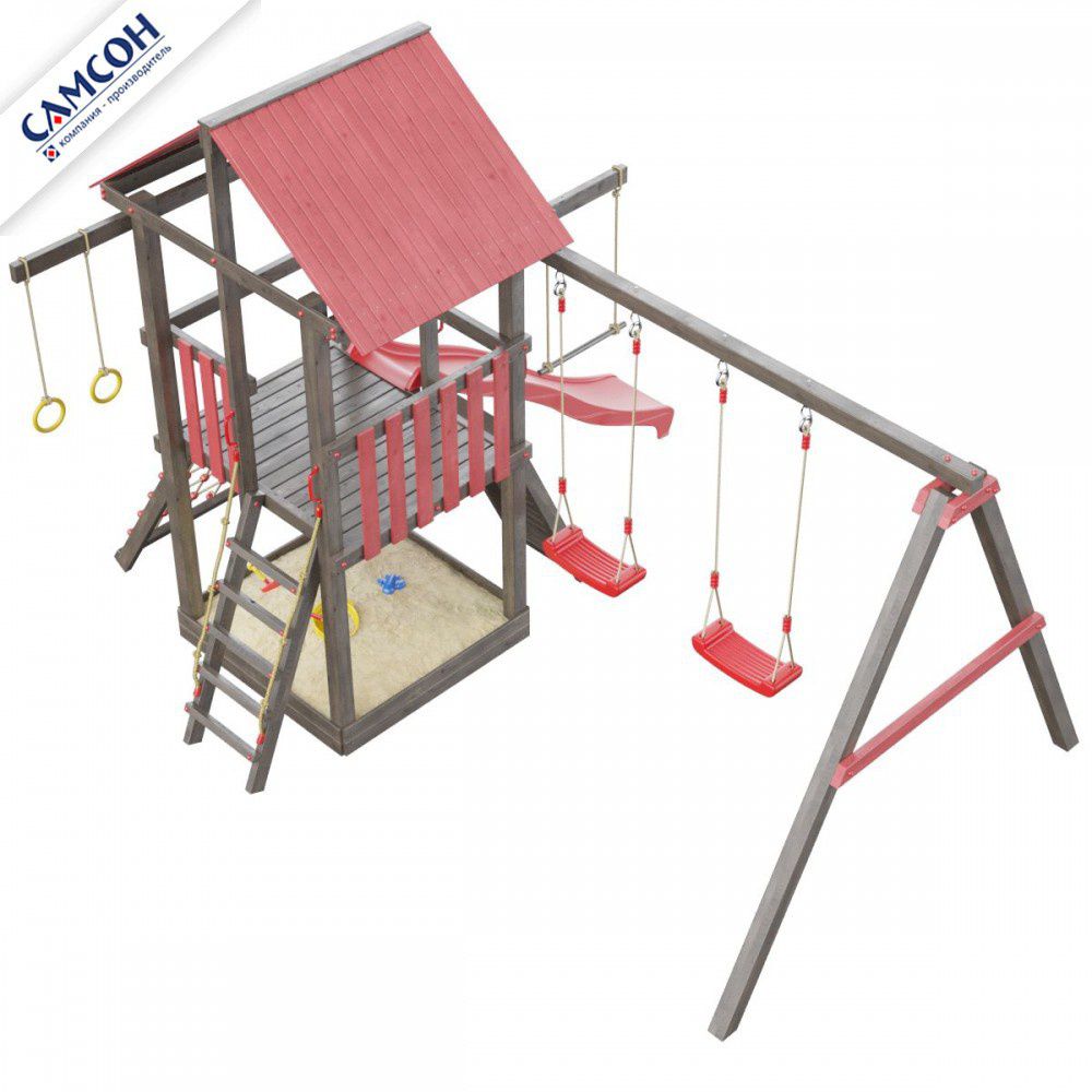 Детская деревянная игровая площадка Самсон Сибирика с сеткой (Umbra-Carmine)