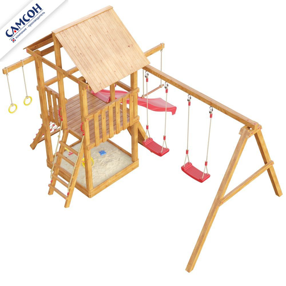 Детская деревянная площадка для дачи Самсон Сибирика с сеткой