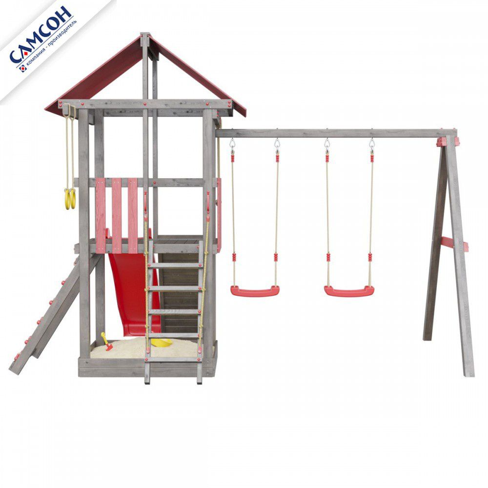 Детская деревянная игровая площадка Самсон Сибирика с сеткой (Umbra-Carmine)