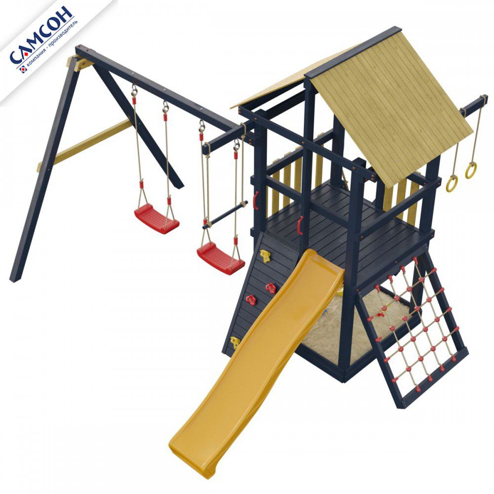 Детская деревянная игровая площадка Самсон Сибирика с сеткой (Indigo-Ochre)