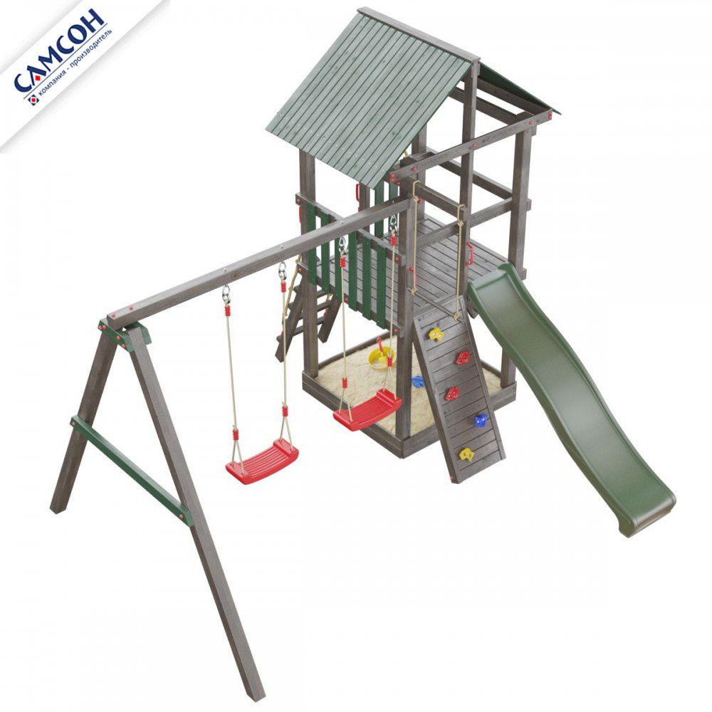 Детская деревянная игровая площадка Самсон Сибирика с сеткой (Umbra-Emerald)