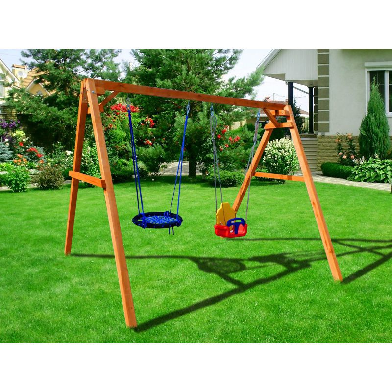 Деревянные качели Можга с качелями гнездо 60 см и качелями со спинкой