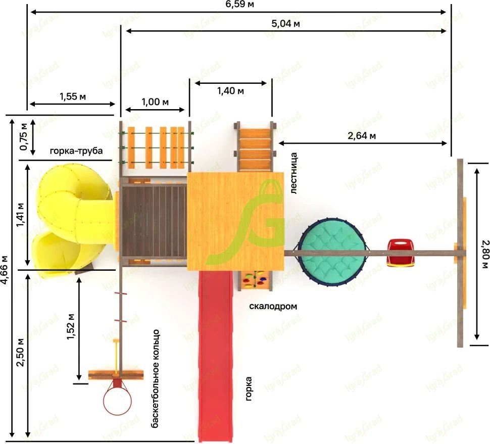 Детская игровая площадка для дачи Igragrad Панда Фани с балконом и трубой