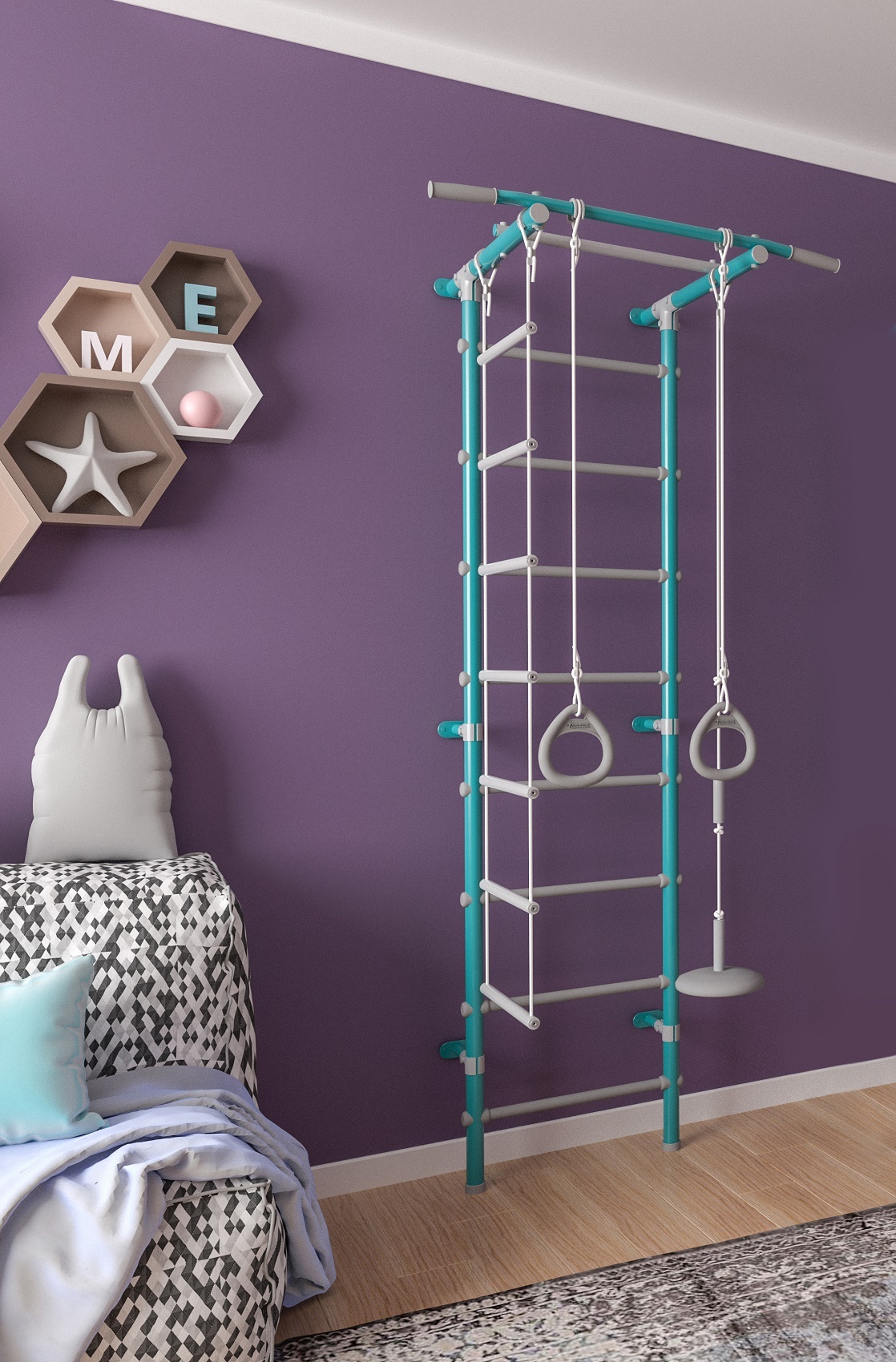 Шведская стенка Формула здоровья Pastel 2 розовый/серый