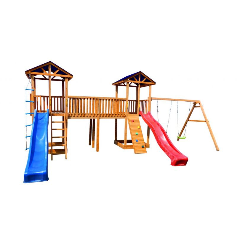 Детская площадка Можга Спортивный городок 6 крыша тент с качелями и узким скалодромом