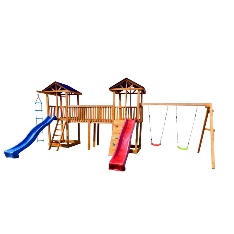 Детская площадка Можга Спортивный городок 6 крыша тент с качелями и узким скалодромом