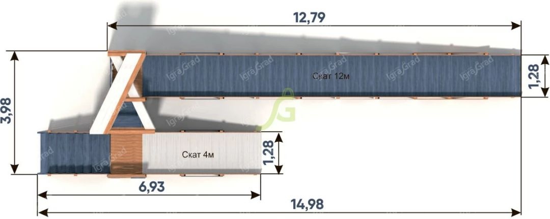 Зимняя деревянная горка IgraGrad Snow Fox 12 м с двумя скатами мод 3